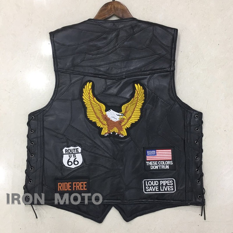 Embroidery On Leather - NOVO Colete Masculino de Couro para