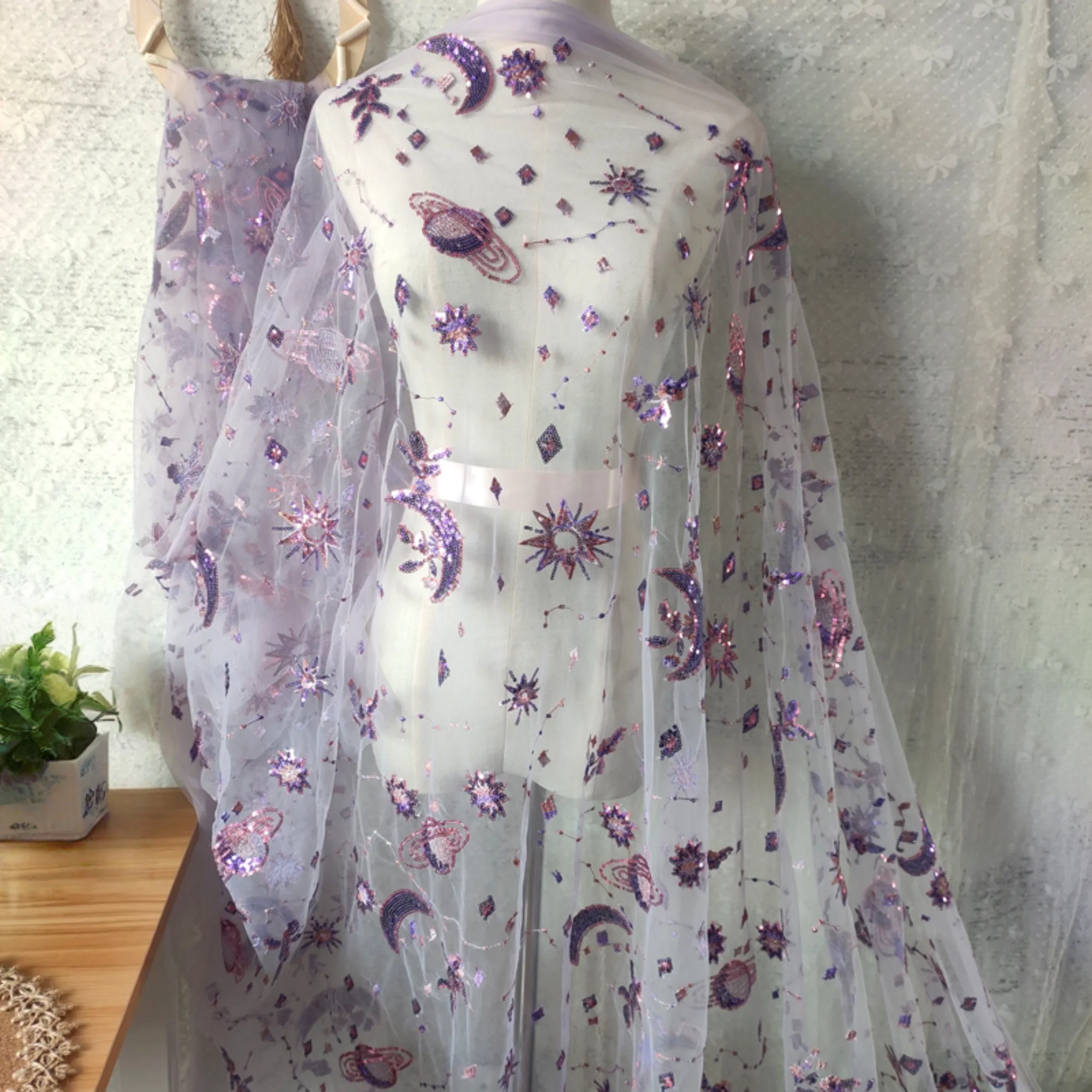 Embroidery Net Dress - 0.5 metros de largura roxa 55.11