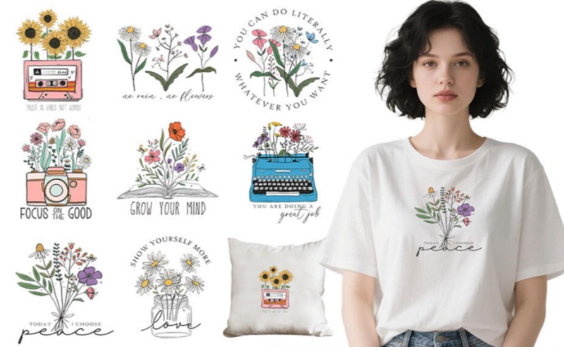 Embroidery Flower - Adesivos Termocolantes de Transferência Térmica com