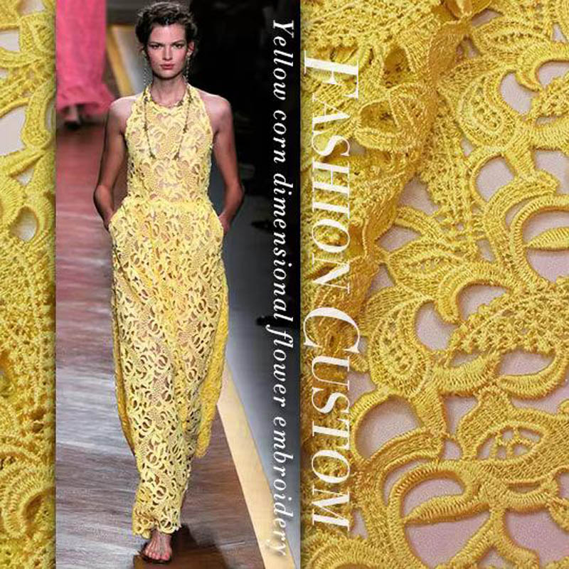Embroidery Yellow Flower - Pano de renda de alta qualidade