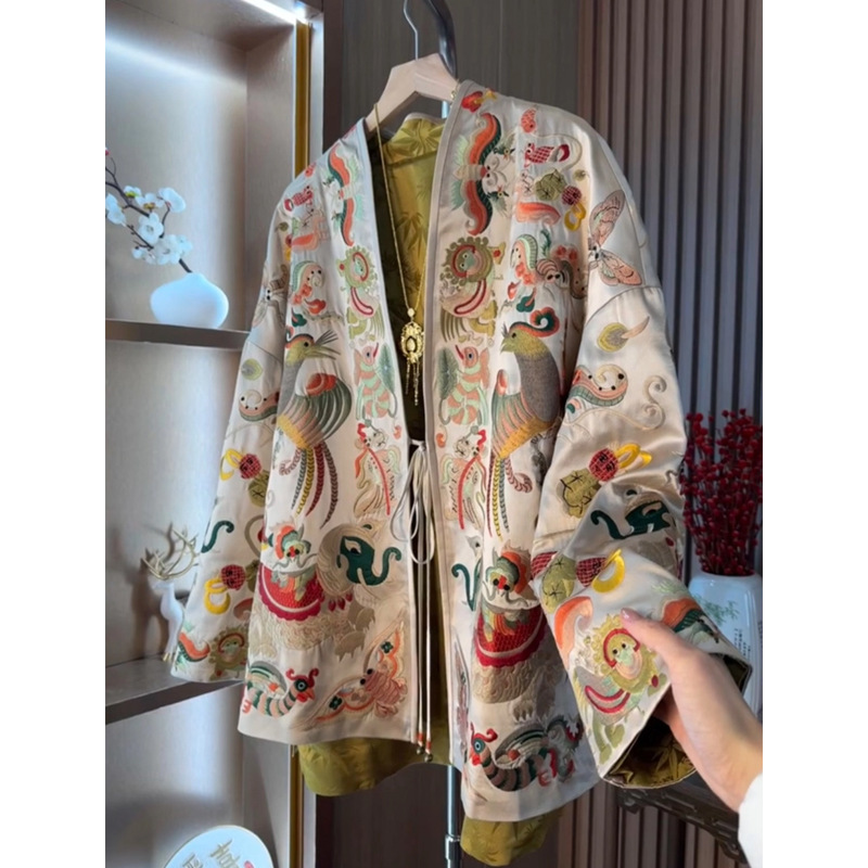 Embroidery Knit - Novo Cardigã Kimono Estilo Chinês para