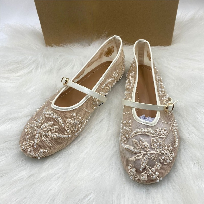 Embroidery Flower - Malha bordada corda grânulo feminino ballet