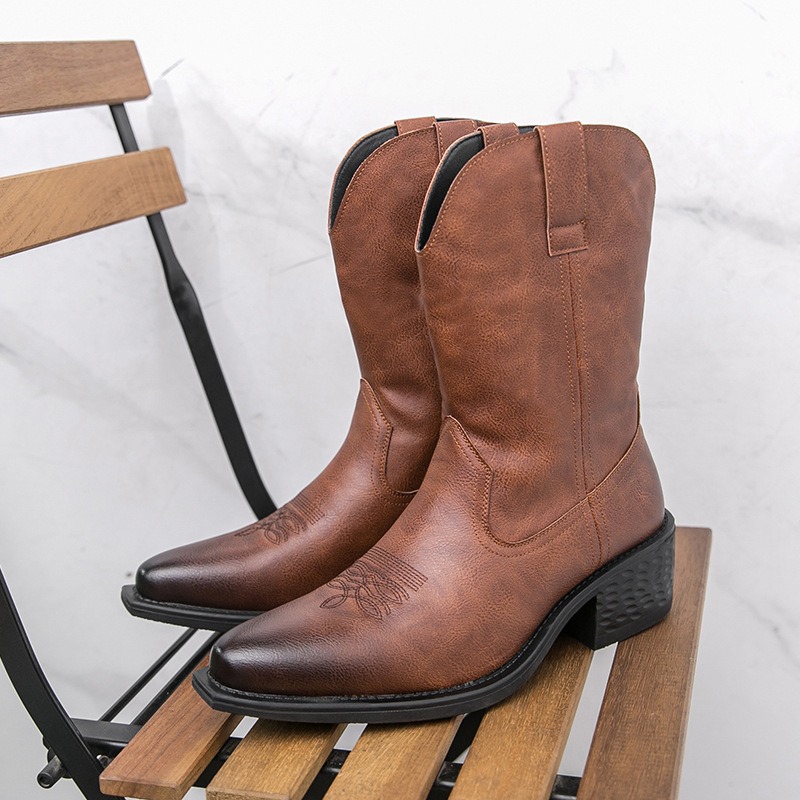 Embroidery On Leather - Botas Masculinas Clássicas com Bordado Estilo