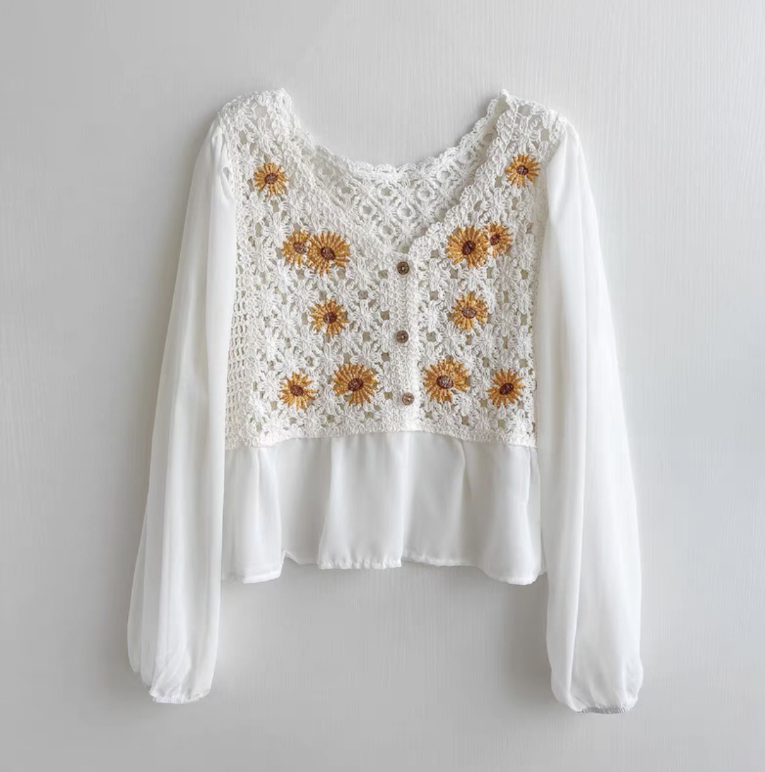 Top de crochê chiffon flor bor - Embroidery Daisy avaliação e preço