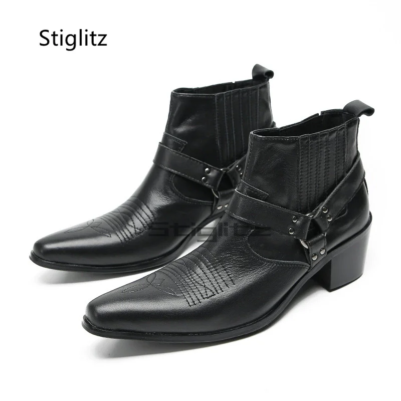 Botas masculinas de couro pret - Embroidery On Leather avaliação e preço