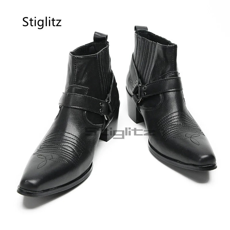 Botas masculinas de couro pret - Embroidery On Leather avaliação e preço