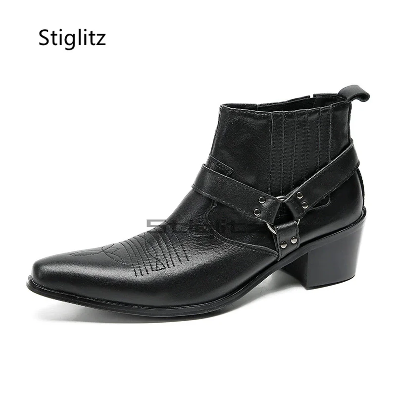 Botas masculinas de couro pret - Embroidery On Leather avaliação e preço