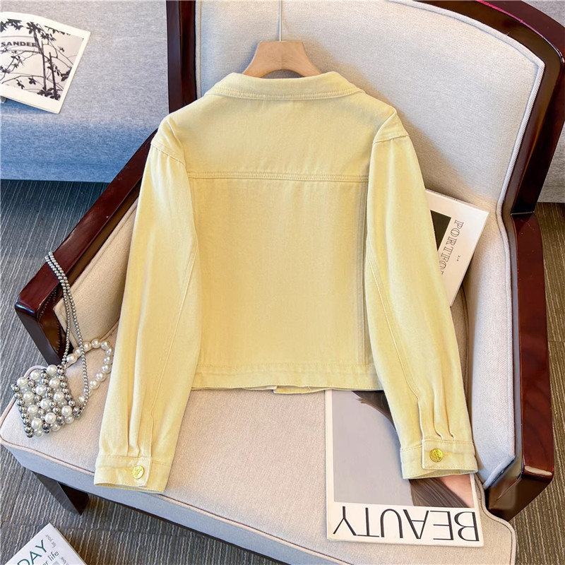 Jaqueta Jeans Curta Amarela Fe - Embroidery Yellow Flower avaliação e preço