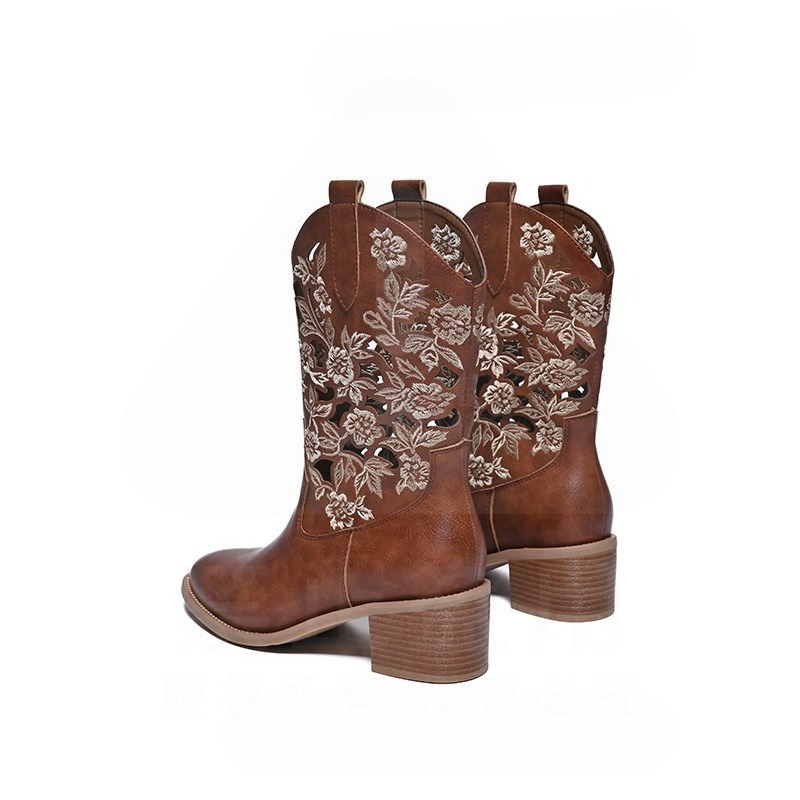 Botas Femininas Retrô de Couro - Embroidery On Leather avaliação e preço