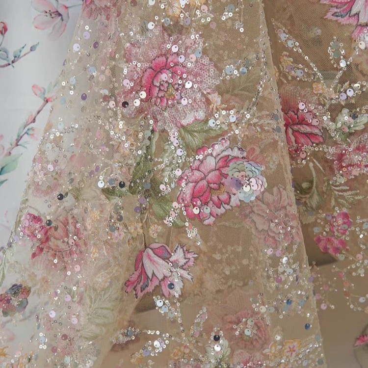 Tecido de Renda Luxuosa com Co - Embroidery Net Dress avaliação e preço